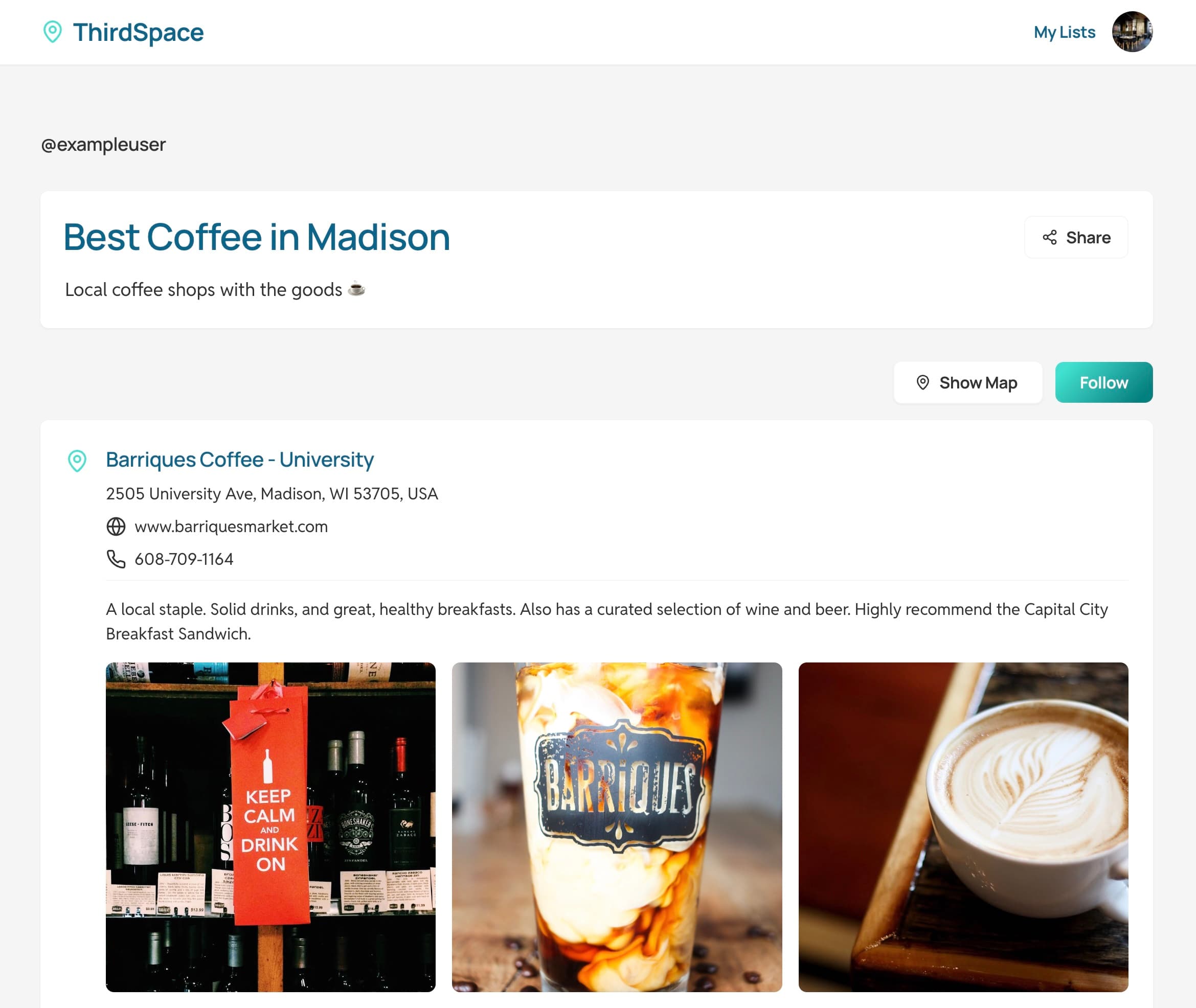 Example of a curated list in ThirdSpace