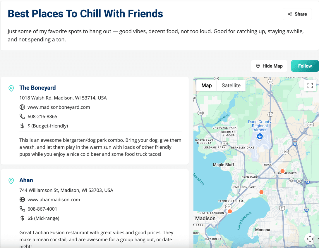 Example of a curated list in ThirdSpace
